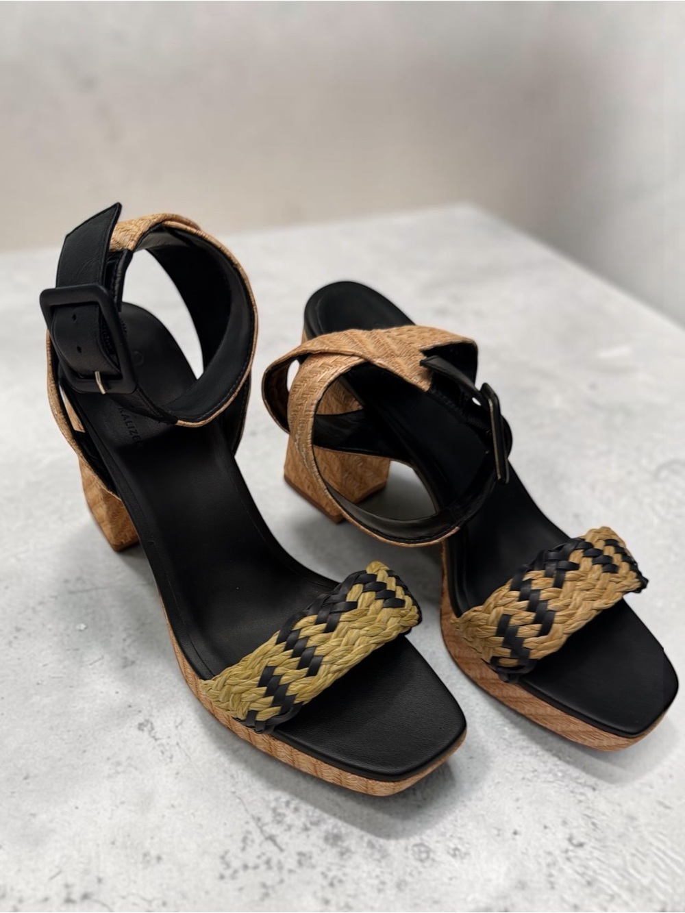 Braided Two-Tone Block Heel Sandals in Black and Natural 27 edit by Naturalizer